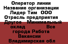 Оператор линии › Название организации ­ Лидер Тим, ООО › Отрасль предприятия ­ Другое › Минимальный оклад ­ 34 000 - Все города Работа » Вакансии   . Владимирская обл.,Вязниковский р-н